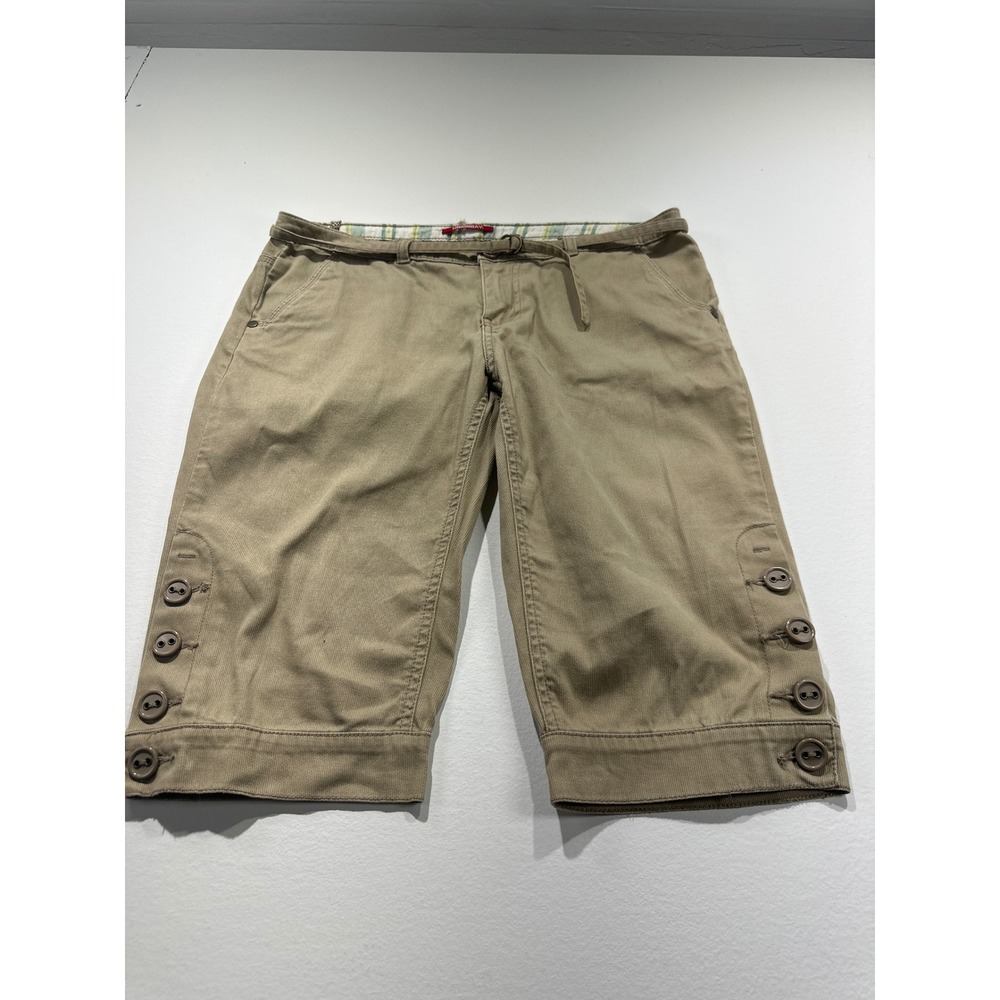 Unionbay Khaki Corduroy Capri Pants Womens 9 Tan Button Hem Cropped Stretch